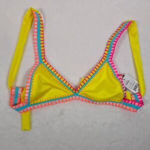 Pily Q Junior Solange Ferrarini Yellow Crochet Trim Triangle Bikini Swim Top S